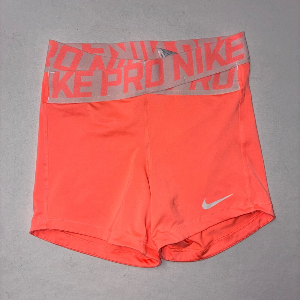 538 Athletic Nike Pro Dri-FIT Compression Shorts S Neon Orange Logo Waistband